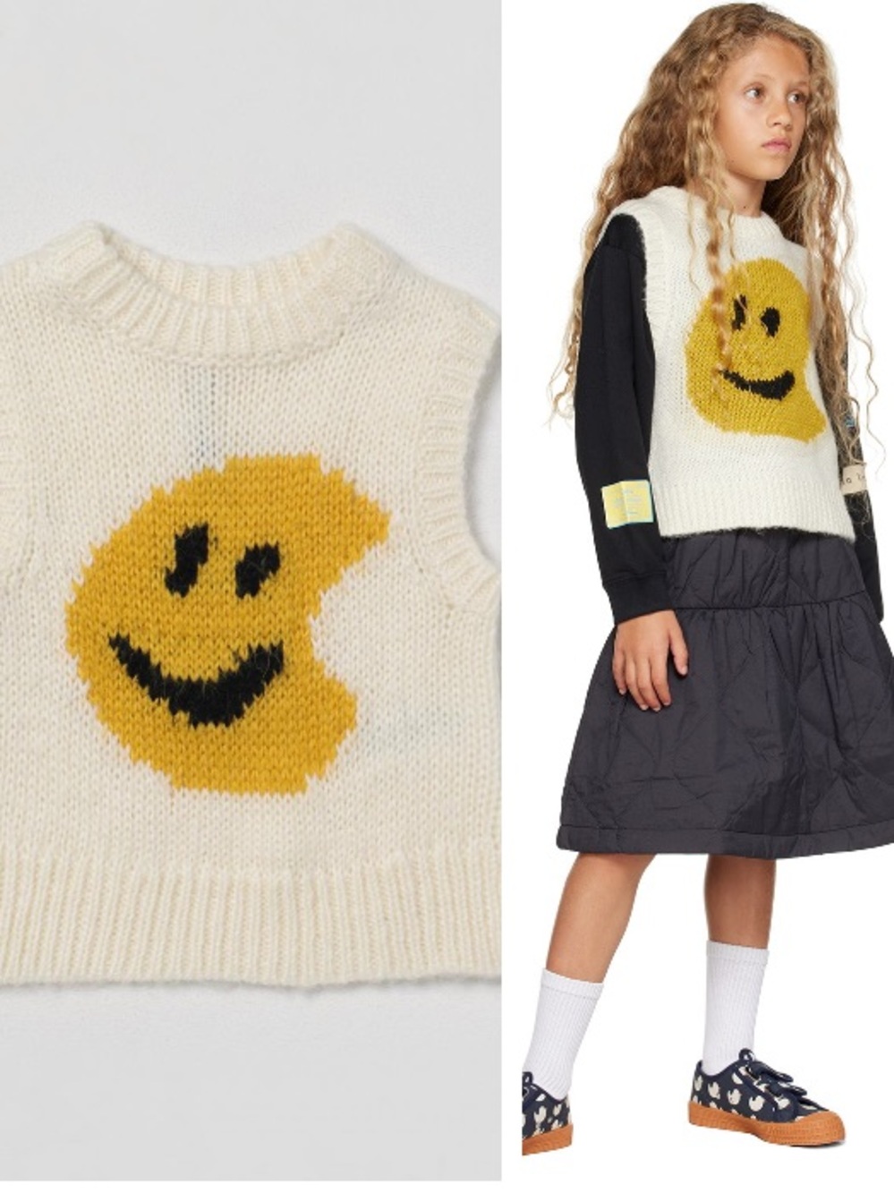 Molo Off White Gertrude Wool Blend Smiley Face Sweater Vest 7 8